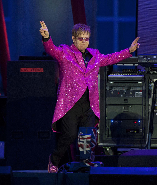 Elton John on stage outside Buckingham Palace during the Diamond Jubilee Concert.
