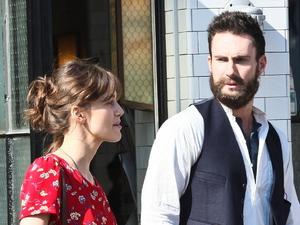 Keira Knightley and Adam Levine
filming on the set of their new movie 'Can A Song Save Your Life?' in the Lower East Side, Manhattan.
New York City, USA 