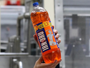 A bottle of Irn Bru in production