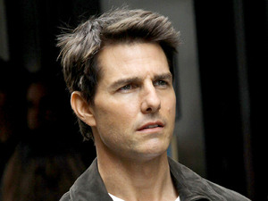 Tom Cruise filming on the set of 'Oblivion' at the foot of the Empire State Building New York