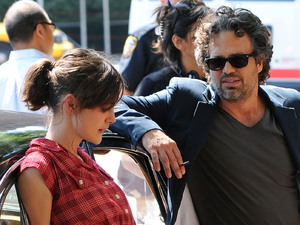 Keira Knightley and Mark Ruffalo filming on the set of 'Can A Song Save Your Life?' on Manhattan