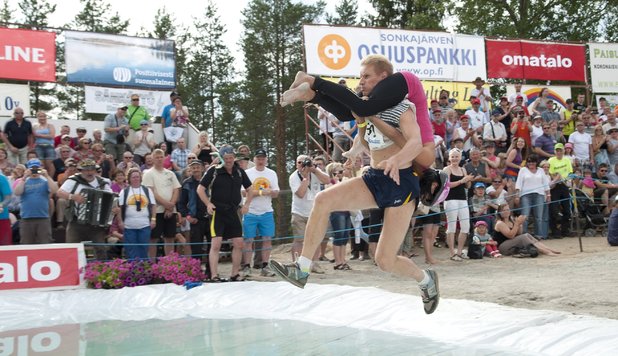 World Championship wife-carrying competition in Sonkajarvi, Finland