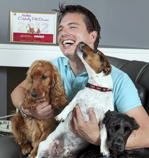 John Barrowman and his dogs Charlie, Captain Jack and Harris