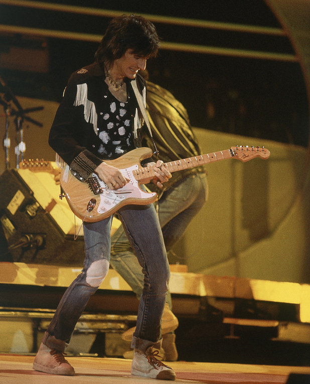 Ron Wood on guitar, with the Rolling Stones performs at the final concert in the U.S for the 1981 tour at the Hampton Coliseum