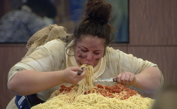 Becky eating pasta