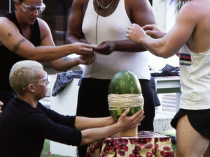 The housemates during the 'Melons of Mass Destruction' task