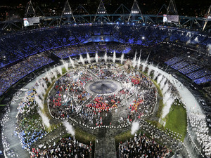 Athletes enter the Olympic Opening Ceremony