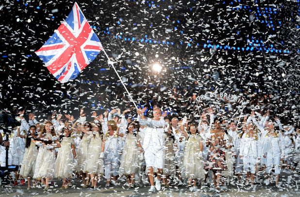 Team GB make their way into the stadium.
