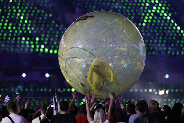 An actor in a sphere ball