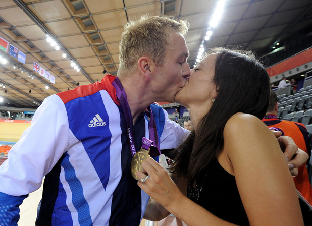 Chris Hoy celebrates with his wife Sarra