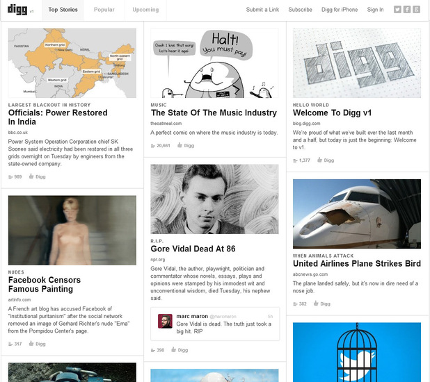 digg website relaunch screenshot