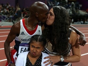 Mo Farah, Tania, daughter Rihanna, Men's 10,000m Final, London 2012