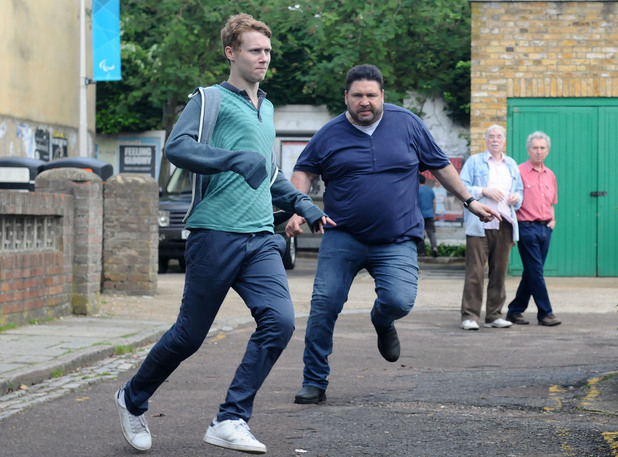Andrew chases Jay through the Square.