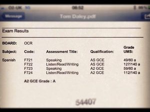 Tom Daley's A-Level Spanish results