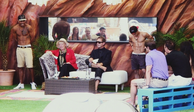 Housemates gather in the garden.