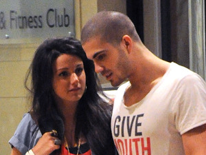 Michelle Keegan and Max George of The Wanted leave the hotel bar to collect Michelle's overnight bag from reception then head off to the hotel lifts.
Manchester, England - 28.03.11
Mandatory Credit: Steve Searle/WENN.com