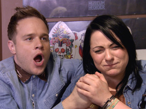 Olly Murs and X Factor contestant Lucy, who gets tattoo of his name following bet