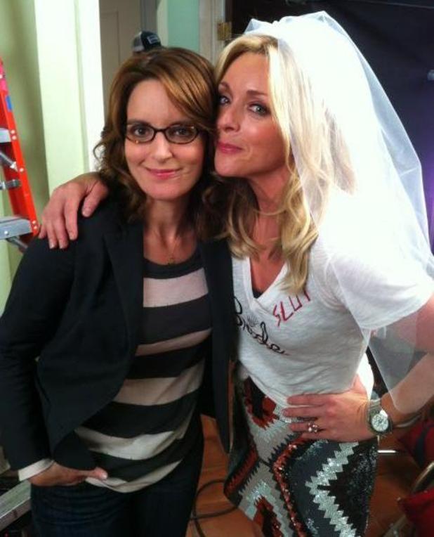 Tina Fey and Jane Krakowski filming 30 Rock