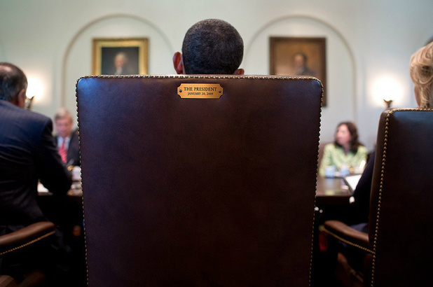 US president Barack Obama in his chair