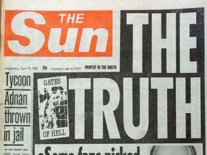 Front cover of The Sun from 1989 reporting on the Hillsborough tragedy