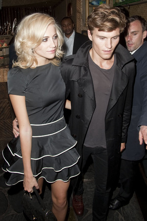 Pixie Lott and Oliver Cheshire leave an afterparty at Mahiki nightclub in London during 'Fashions Night Out'
London, England