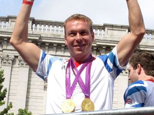 Chris Hoy at the Olympic Parade in London