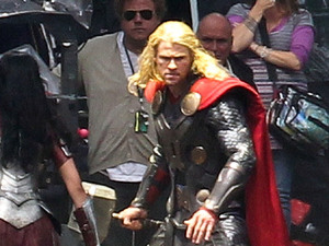 Chris Hemsworth filming scenes for the movie 'Thor: The Dark World'