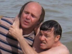 Ricky Gervais and Karl Pilkington on the set of 'Derek'