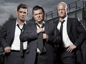 Scott Maslen, Jamie Foreman and Jake Wood as Jack Branning, Derek Branning and Max Branning in EastEnders.