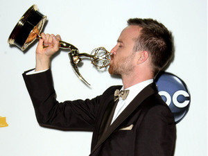 'Breaking Bad' actor Aaron Paul with his Emmy award, September 23 2012