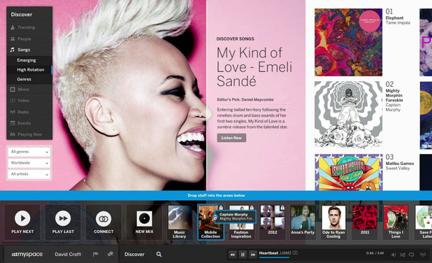 A screenshot of the new look MySpace
