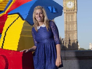 Stacey Solomon helps break a Guinness World Record by completing a lego sculpture for 'Ben 10'