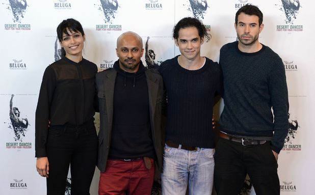 Freida Pinto, choreographer Akram Khan, actors Reece Ritchie and Tom Cullen at a photocall to publicise the upcoming film Desert Dancer at Sadlers Wells theatre, London