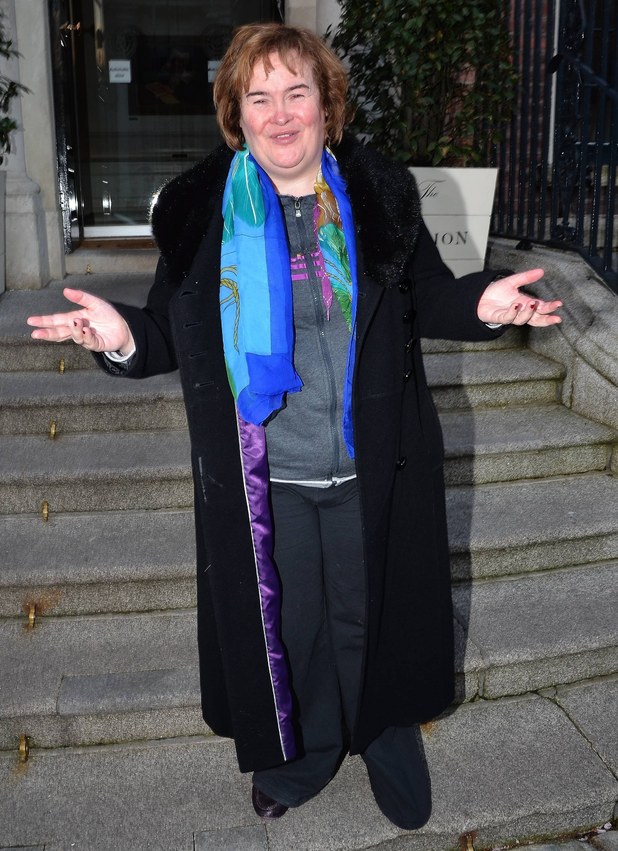 Singer Susan Boyle is
spotted on the steps of The Merrion Hotel
Dublin, Ireland
