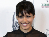 Freida Pinto at a photocall to publicise the upcoming film Desert Dancer at Sadlers Wells theatre, London