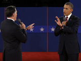 Republican presidential nominee Mitt Romney and President Barack Obama spar over energy policy during the second presidential debate at Hofstra University