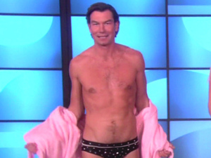 Jerry O'Connell, Rebecca Romijn and Portia De Rossi
Jerry O'Connell and Portia De Rossi appear on NBC's 'The Ellen DeGeneres Show' where they talk about their upcoming Halloween special 'Mockingbird Lane.'  O'Connell strips down to a bedazzled speedo and enters a dunk tank where Ellen, Portia and Jerry's wife Rebecca Romijn try to dunk him
USA 