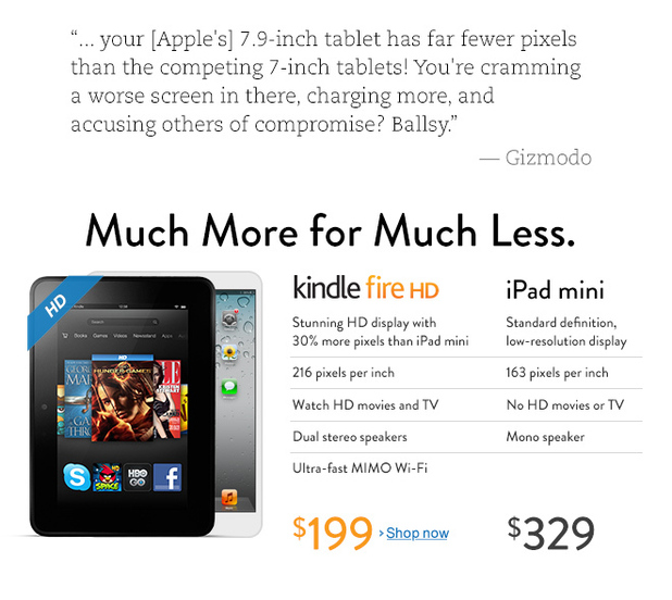 Amazon takes swipe at iPad Mini with homepage advert
