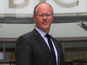 New Director General of the BBC George Entwistle poses for media outside new Broadcasting House in Central London.