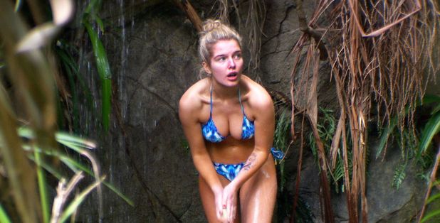Helen Flanagan takes her first jungle shower at the waterfall on 'I'm A Celebrity'