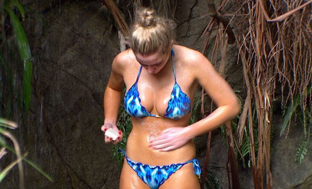 Helen Flanagan takes her first jungle shower at the waterfall on 'I'm A Celebrity'