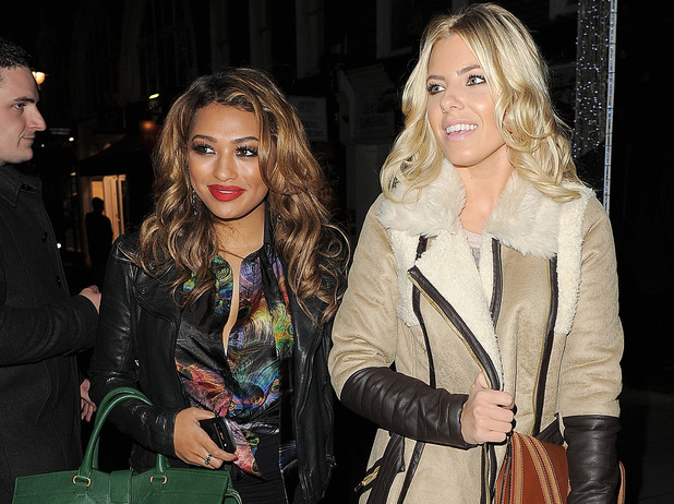 Vanessa White and Mollie King from girl group 'The Saturdays' leave the opening of new store 'Supertrash'.
London, England