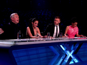 Gary Barlow, Nicole Scherzinger, Tulisa Contostavlos and Louis Walsh are seen on 'X Factor' Shown on ITV1 HDEngland - 26.11.12
Supplied by WENN.comWENN does not claim any ownership including but not limited to Copyright or License in the attached material. Any downloading fees charged by WENN are for WENN's services only, and do not, nor are they intended to, convey to the user any ownership of Copyright or License in the material. By publishing this material you expressly agree to indemnify and to hold WENN and its directors, shareholders and employees harmless from any loss, claims, damages, demands, expenses (including legal fees), or any causes of action or allegation against WENN arising out of or connected in any way with publication of the material.