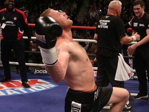 Andrew Flintoff celebrates his victory over Richard Dawson during the International Heavyweight Contest at the Manchester Arena, Manchester.