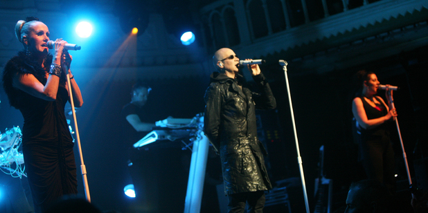 Susan Ann Sulley, Phil Oakey and Joanne Catherall of The Human League performing live at the Paradiso