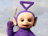 Po (left) and Tinky Winky of the Teletubbies close to the O2 Arena, London.