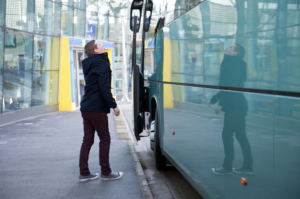 John Paul at the bus station