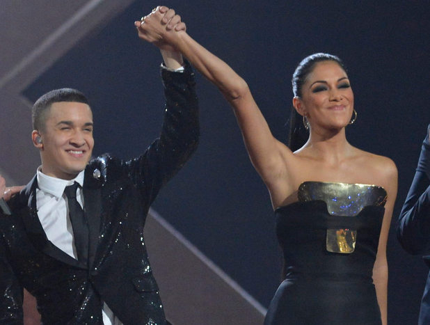 The X Factor Final: Nicole celebrates Jahmene.