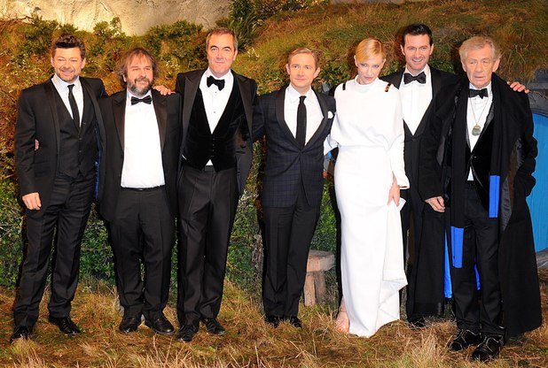 The UK Premiere of The Hobbit: An Unexpected Journey: Cate Blanchett, Sir Ian McKellen, Martin Freeman, James Nesbitt, Andy Serkis and Richard Armitage with Perter Jackson