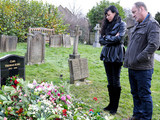 6446: Chas is unnerved when Jimmy calls her to the grave yard to see that all the flowers from the other graves have been piled on top of Carl's grave